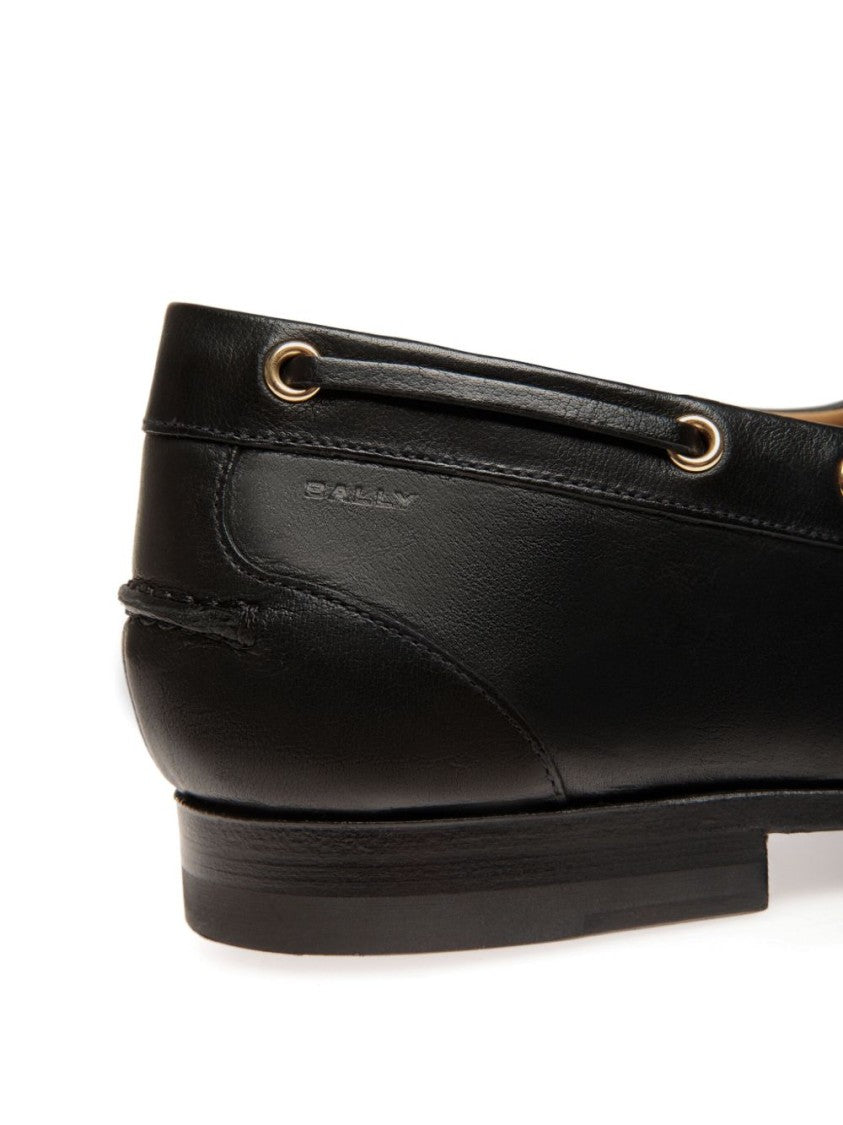 Bally Black Leather Moccasins With Lace-Up Detailing And Debossed Logo