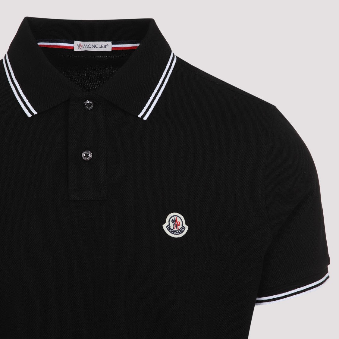 Moncler Classic Black Polo Shirt With Ribbed Collar