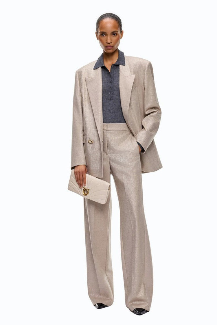 Pinko Beige Polyester-Viscose Blend Metallic-Fleck Trousers