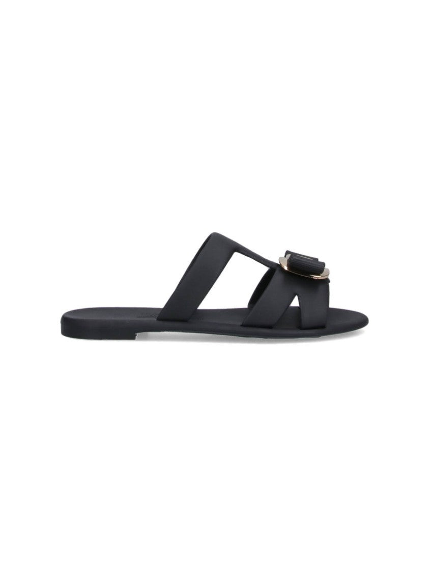 Ferragamo "Vara" Slide Sandals – Black