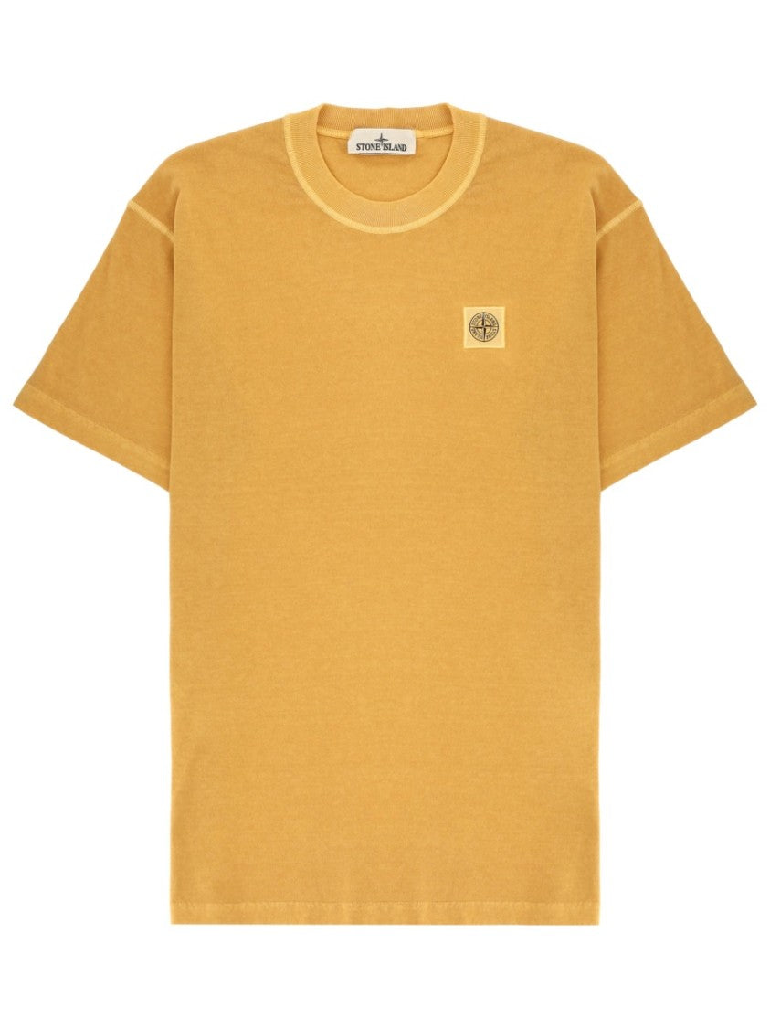 Stone Island Mustard Yellow Logo Patch Cotton T-Shirt