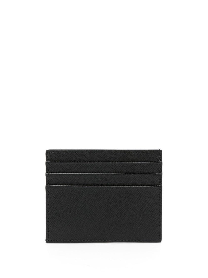 Prada Black Textured Leather Triangular Metal Wallet