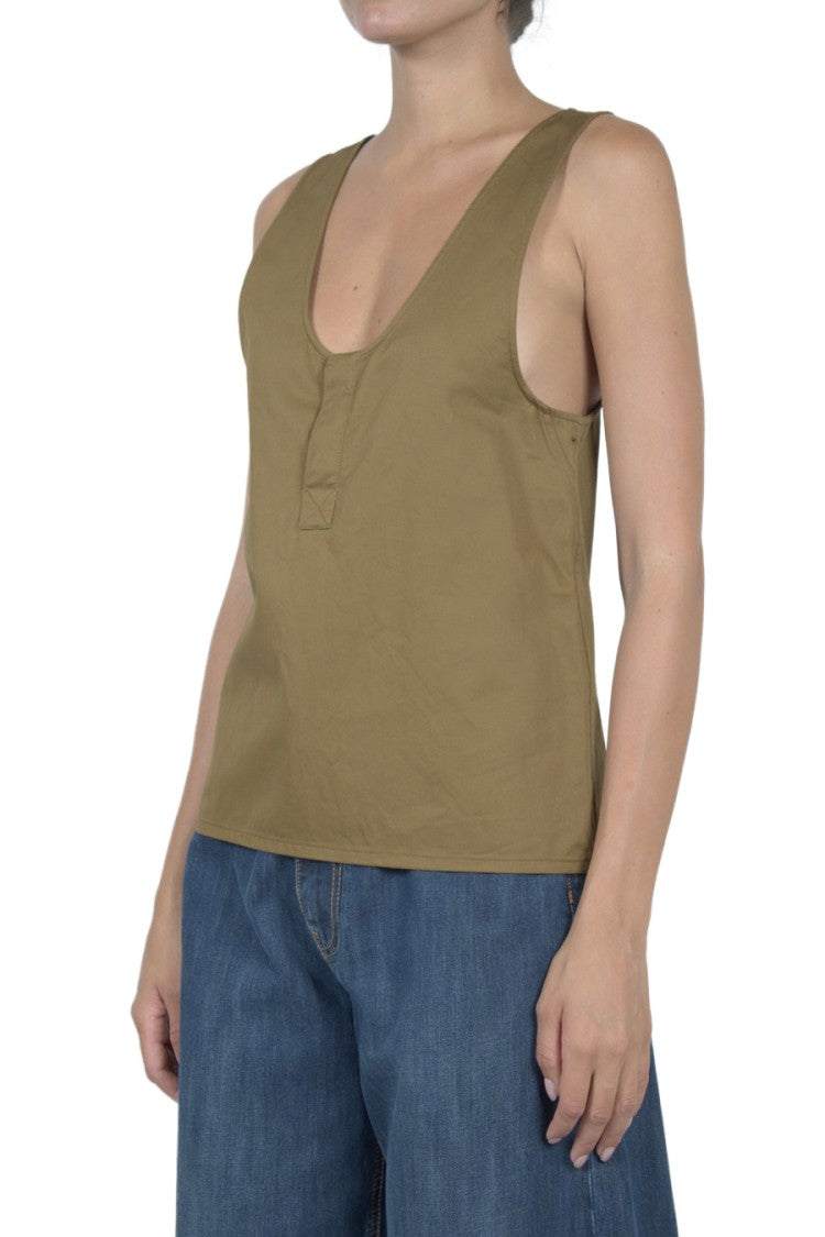 Saint Laurent Olive Green Scoop-Neck Henley Cotton Tank Top