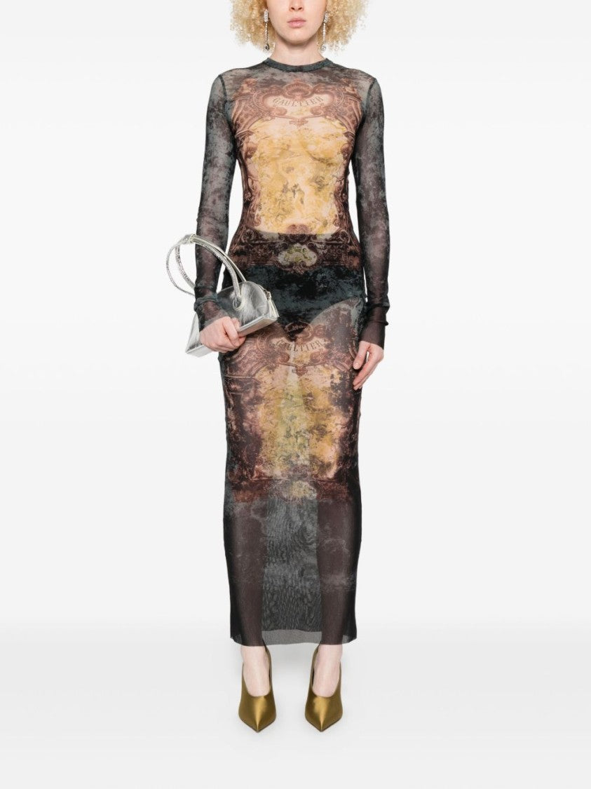 Jean Paul Gaultier Dark Green Baroque Print Maxi Dress