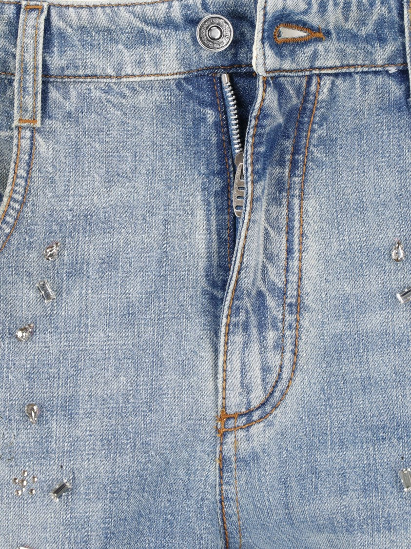 Ermanno Scervino Blue Crystal Stretch Cotton Wide-Leg Jeans