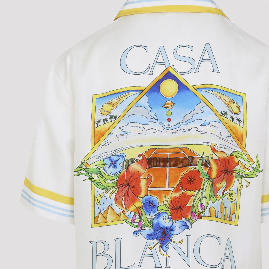 Casablanca Silk Casual Shirt With Floral Graphic And Striped Accents