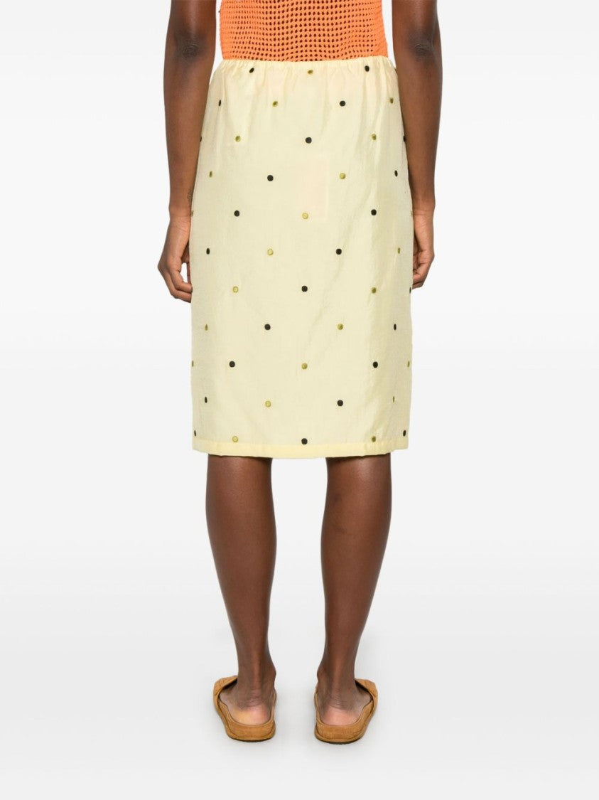 Kenzo Light Yellow Floral Embroidered Straight Skirt
