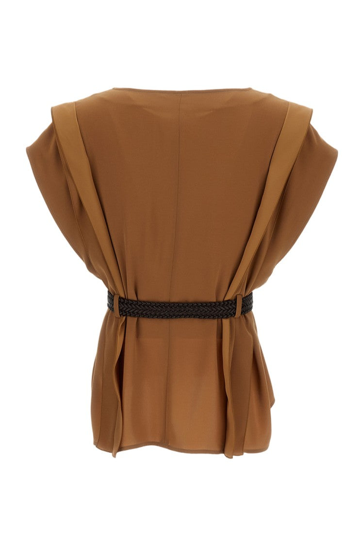 Max Mara Brown Sleeveless Fluid Top With Belt