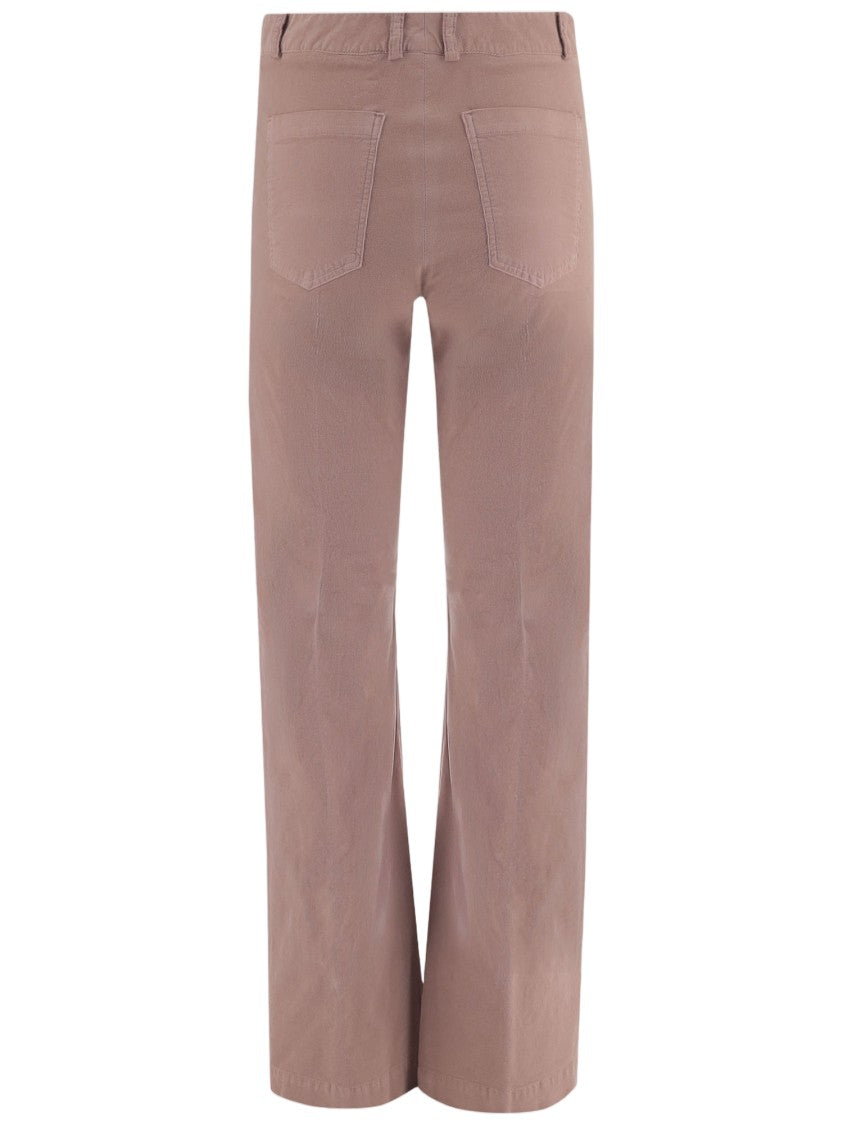 Ql2 Flared Stretch Cotton Velvet Pants With Pressed Center Crease