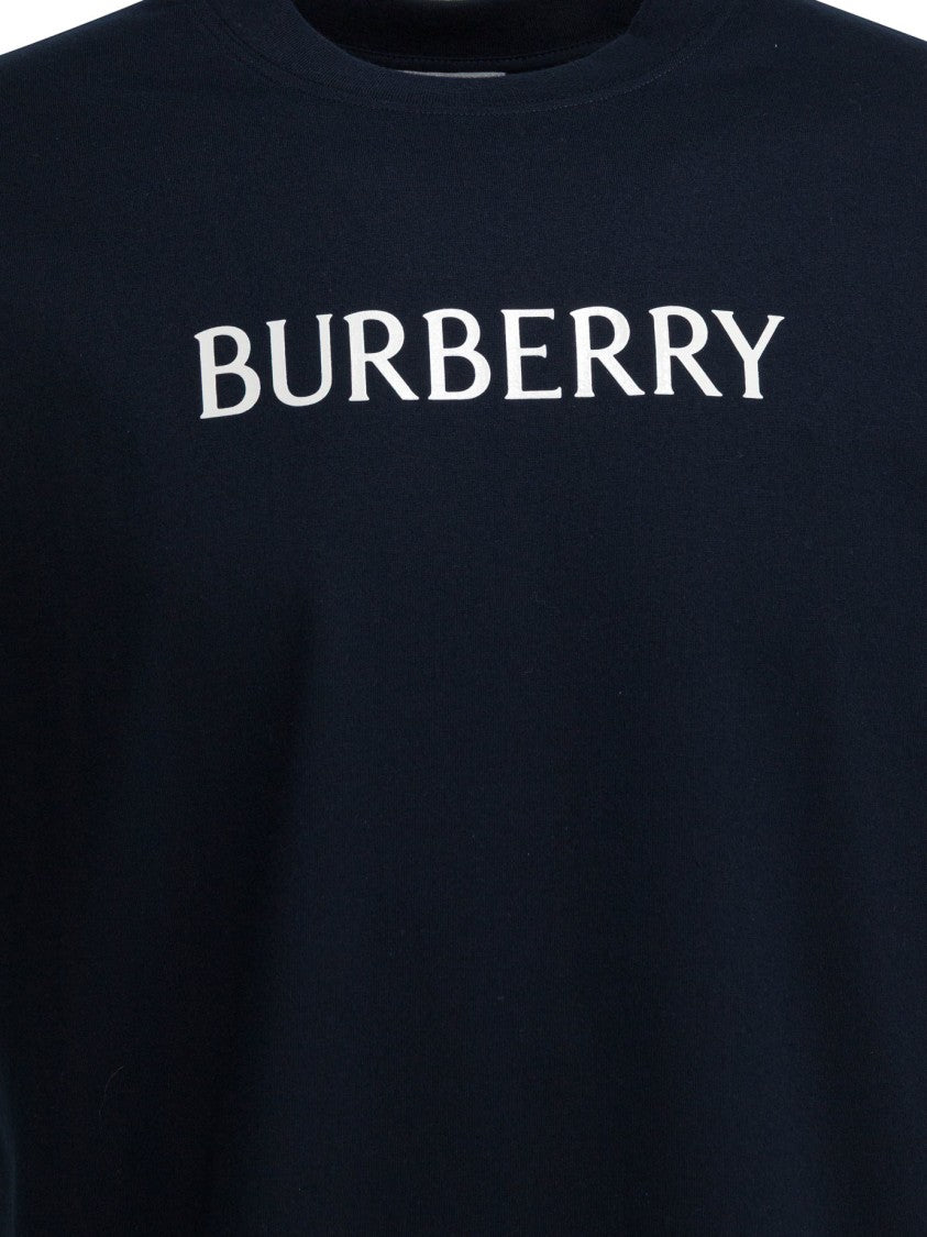 Burberry Fitted Blue Cotton T-Shirt With Embossed Logo