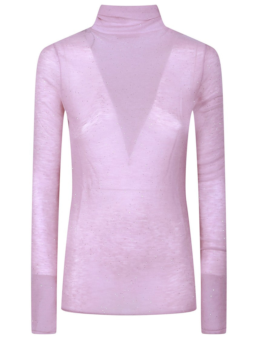 Pinko Moss Semi-Sheer Wool-Blend Turtleneck Sweater
