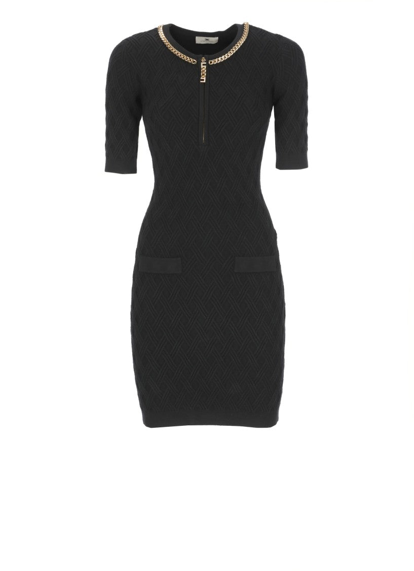 Elisabetta Franchi Fitted Textured Mini Dress With Chain Detail