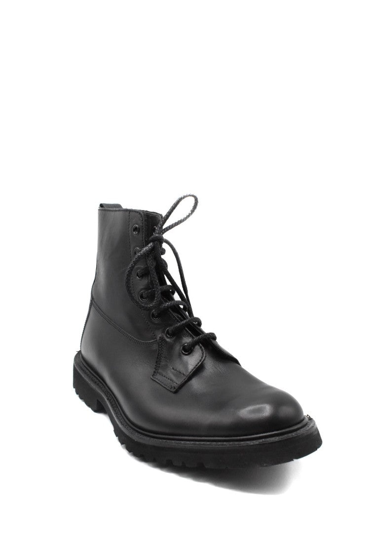 Tricker's Black Lace-Up Cap Toe Leather Boots