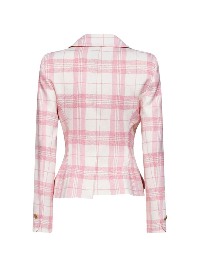 Vivienne Westwood Fitted Tailored Jacket With Peplum Waist In Pink Plaid