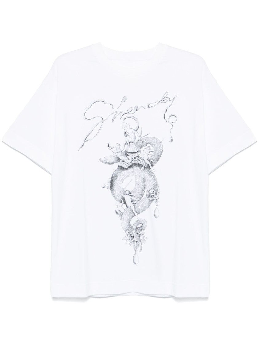 Givenchy Snake Print White Cotton Jersey T-Shirt With Chandelier