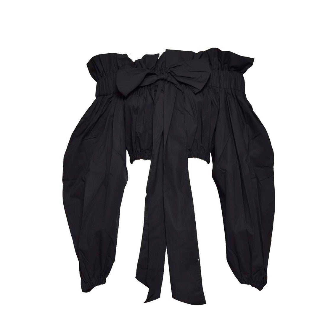 Patou Black Cotton Cropped Top With Bow