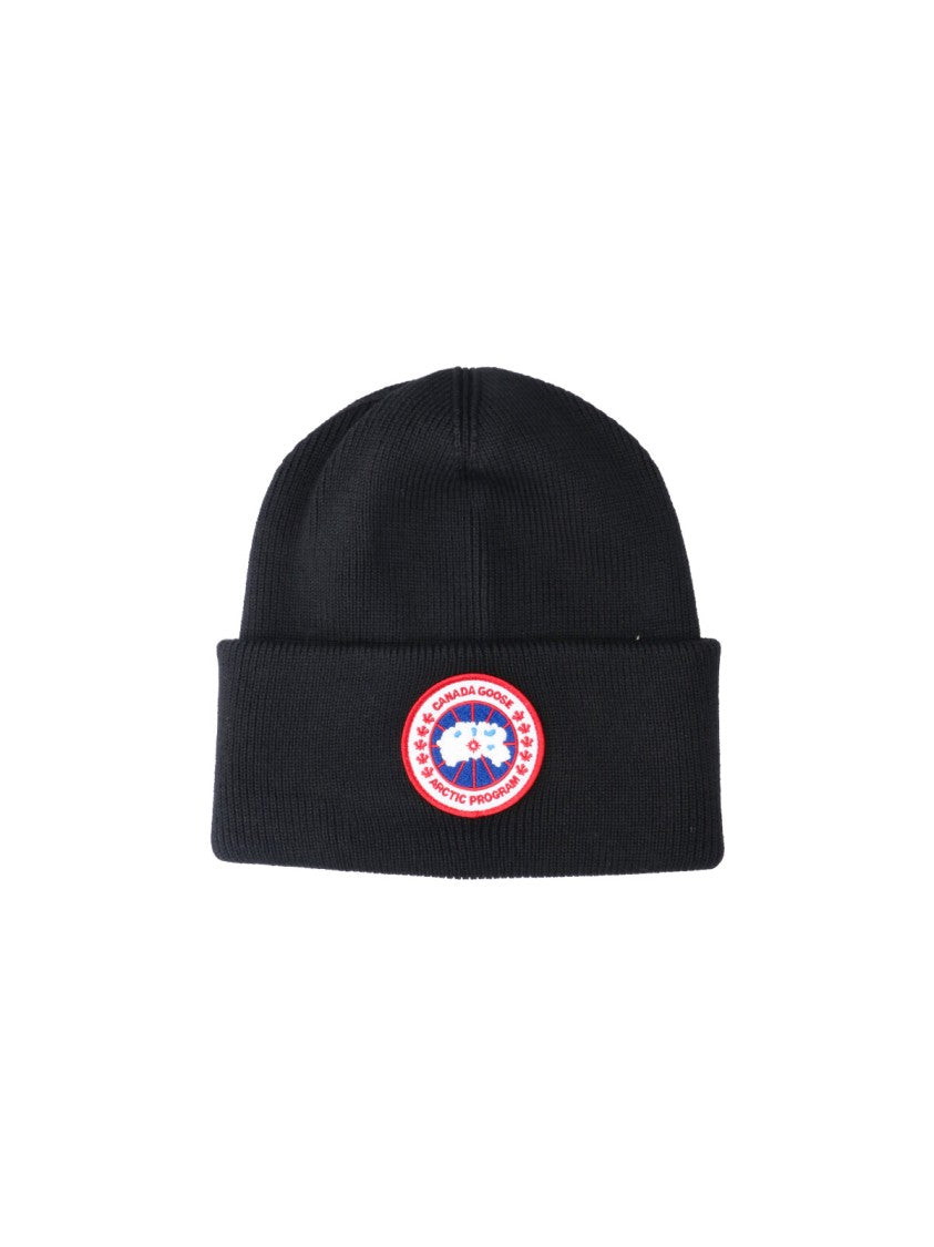 Canada Goose Black Knitted Wool Logo Beanie