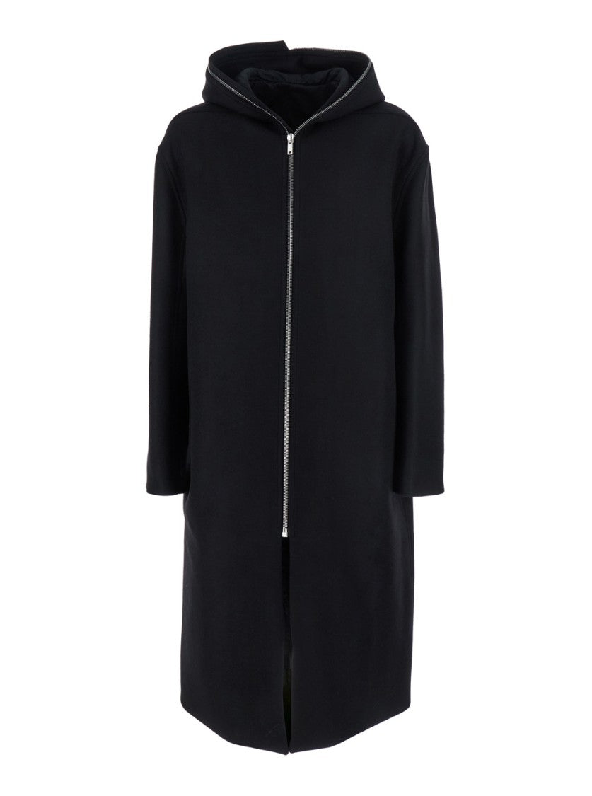 Rick Owens Black Coat With Fixed Hood