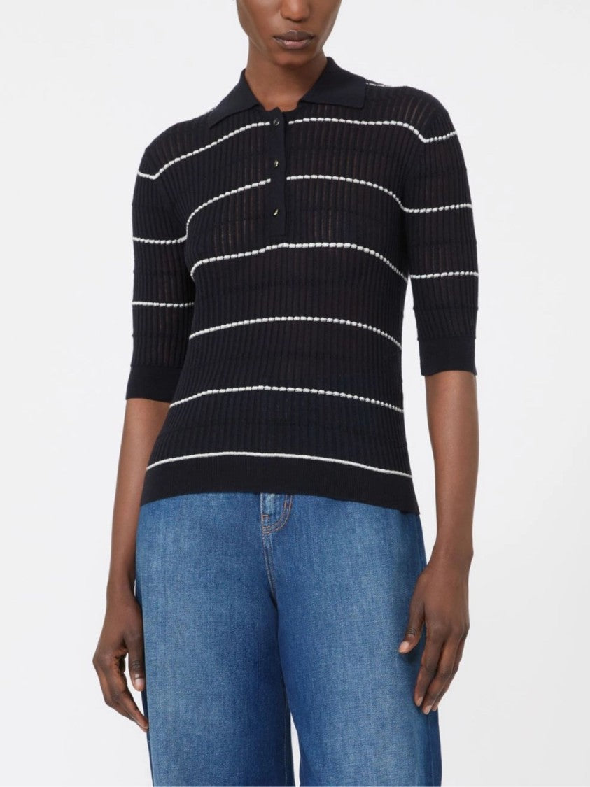 Max Mara Blue White Horizontal Stripes Polo Shirt