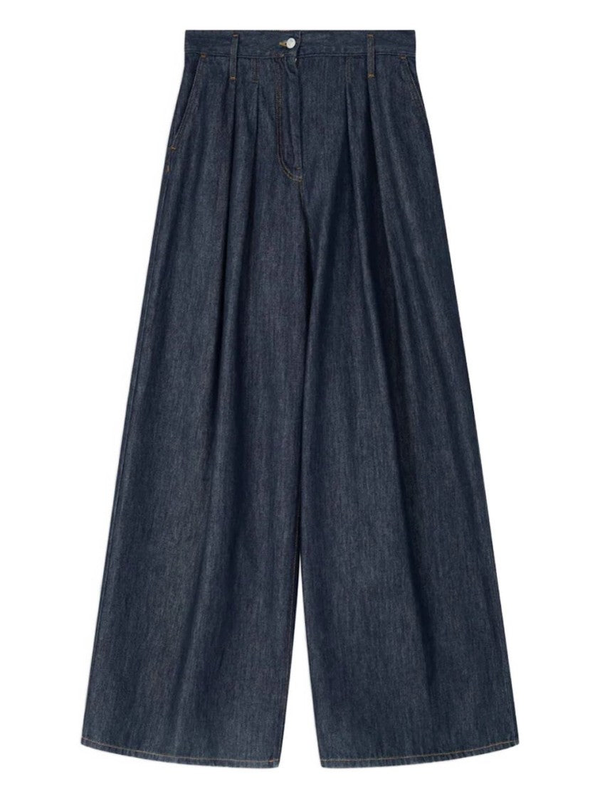 Dries Van Noten High-Waist Wide-Leg Denim Trousers With Pleated Front