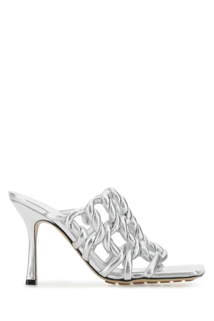 Bottega Veneta Silver Leather Stretch Mules