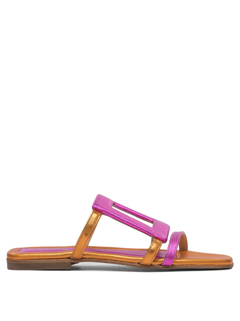 Elina Linardaki Leather Sandals In Pink And Orange