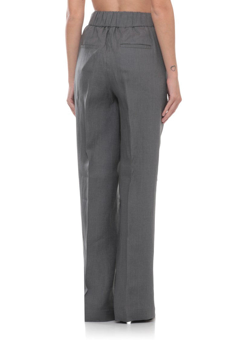 Peserico Grey Linen Wide-Leg Pants
