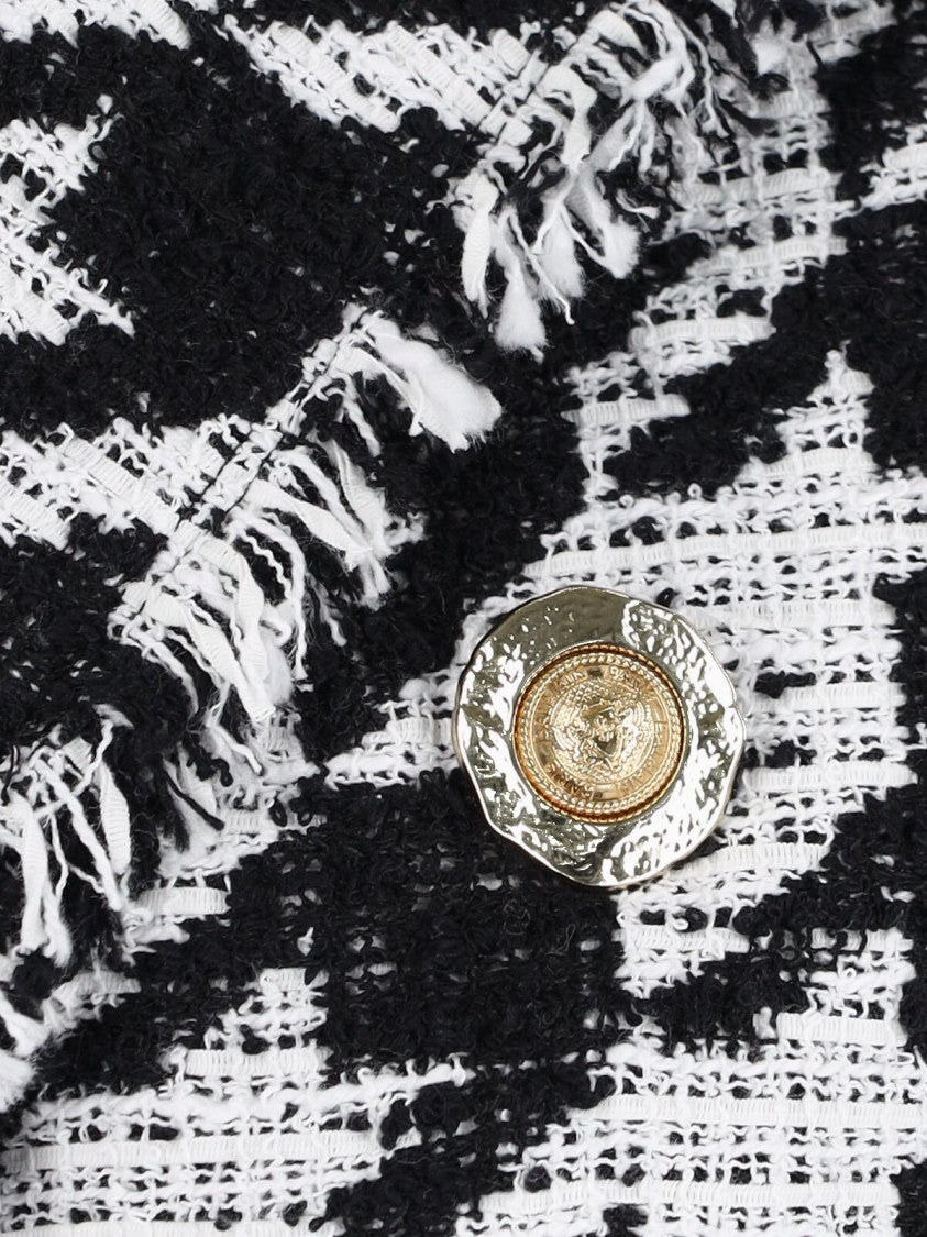 Balmain Double-Breasted Houndstooth Blazer With Frayed Design