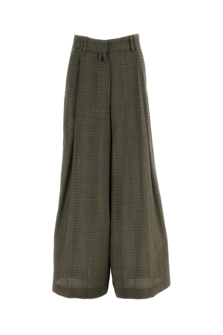 Dries Van Noten Oversized Check Pure Wool Wide-Leg Pants