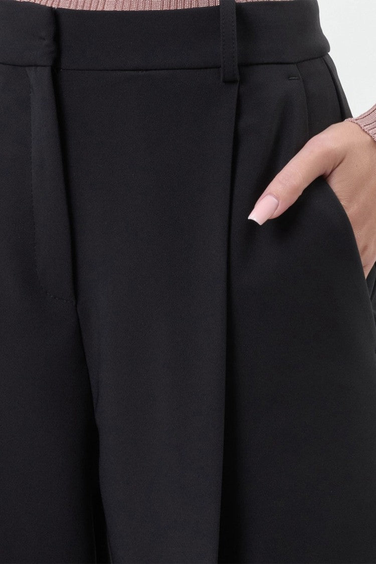 Elisabetta Franchi Black High-Waisted Pleated Polyester-Blend Wide-Leg Pants