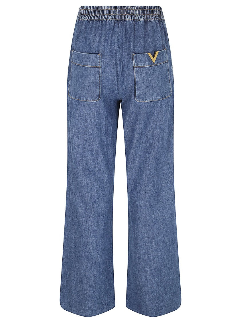 Valentino Garavani Medium Blue Chambray Denim Pants With Adjustable Waistband