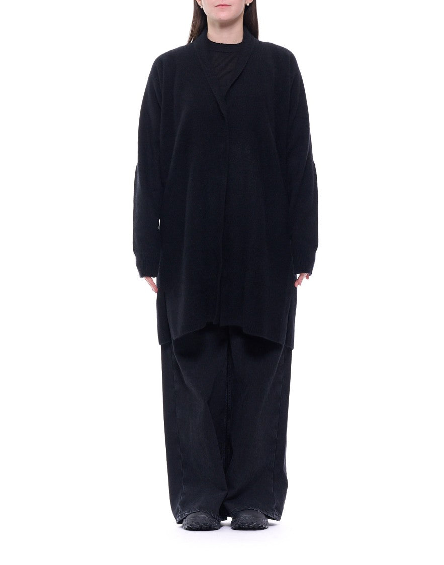 Ct Plage Long Black Cardigan With V-Neckline