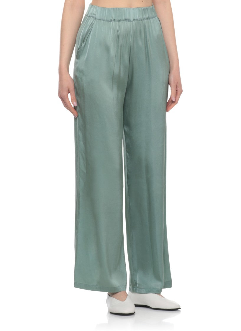 Kangra Green Silk Palazzo Wide-Leg Pants