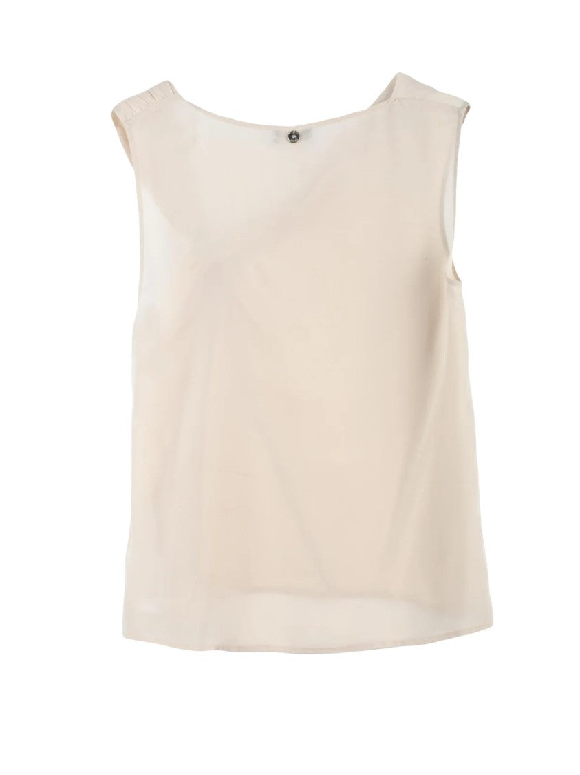 Liu Jo Beige Asymmetrical Draped Silk Tank Top