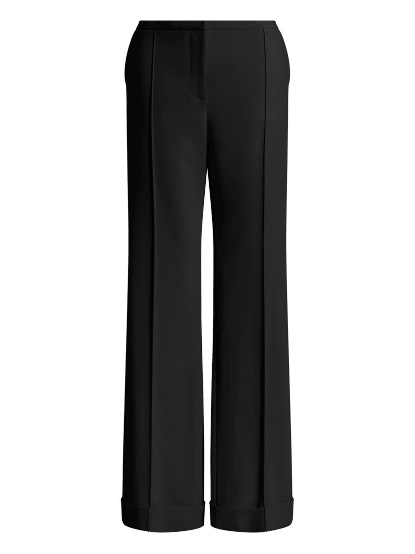 Alberta Ferretti Black Pantalone Wide-Leg Cuffed Viscose Pants