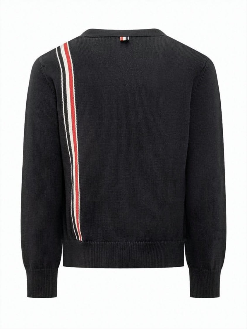 Thom Browne Knitted Cardigan With Deep V-Neck And Sporty Stripe Detail