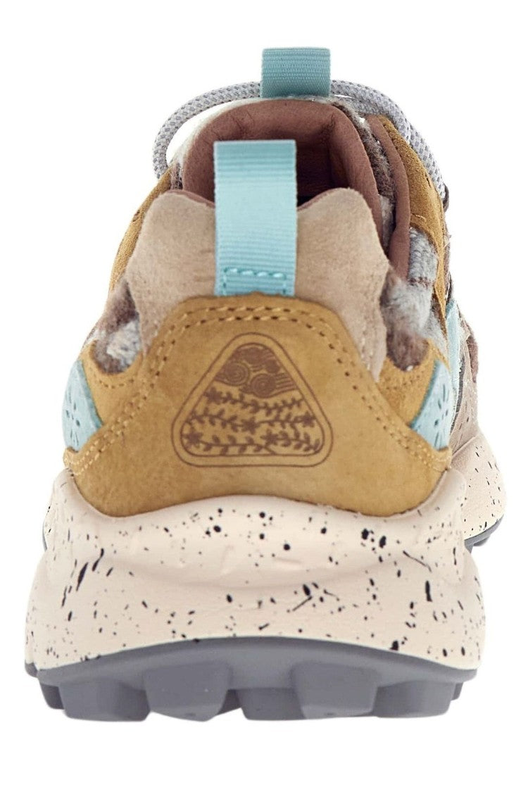 Flower Mountain Checkered Beige Sneakers With Suede Accents
