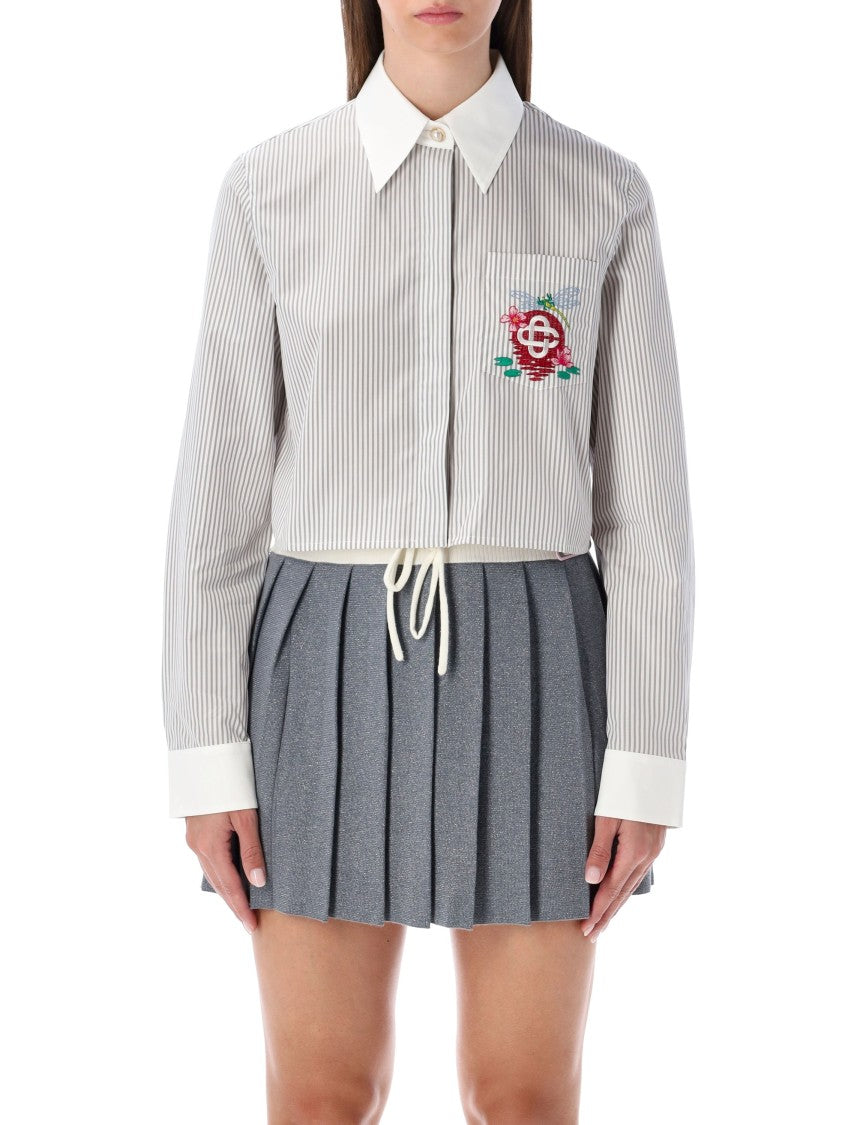 Casablanca Cropped Striped Shirt With Floral Embroidery