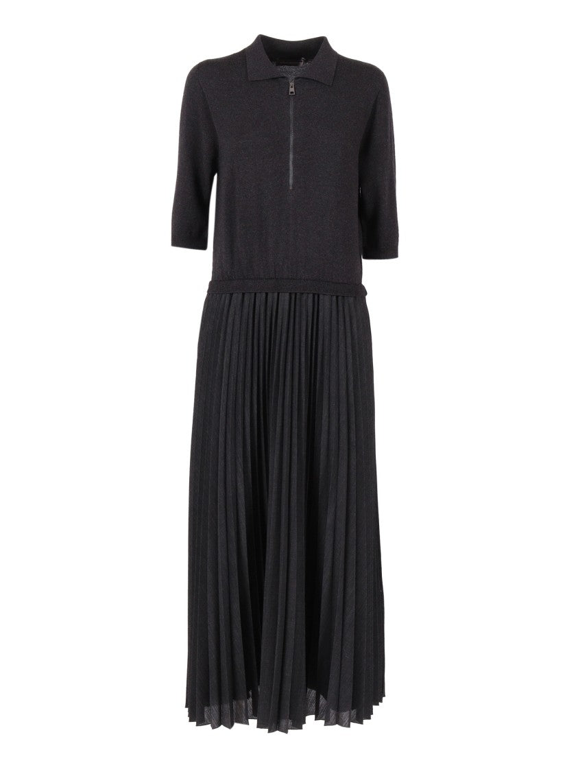 Lorena Antoniazzi Polo Collar Midi Dress With Pleated Skirt