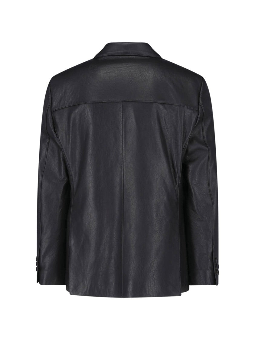 Tonywack Black Lapel Flap Pockets Structured Leather Jacket