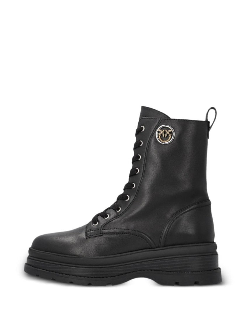 Pinko Lace-Up Smooth Leather Metallic Detail Boots