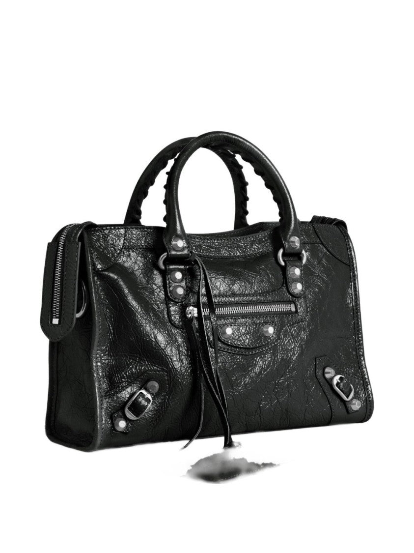 Balenciaga Braided Handle Textured Lambskin Handbag