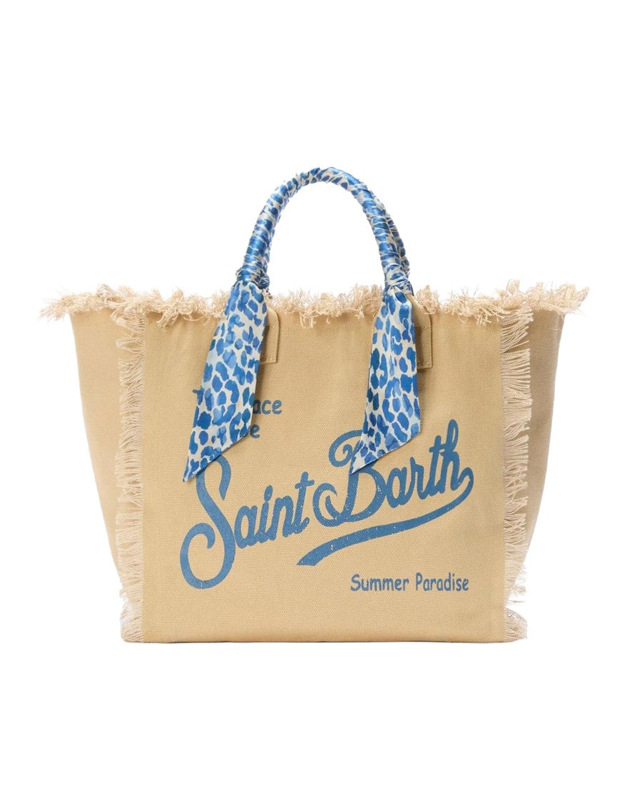 Mc2 Saint Barth Cotton Canvas Tote Bag With Fringed Edges And Scarf Detail