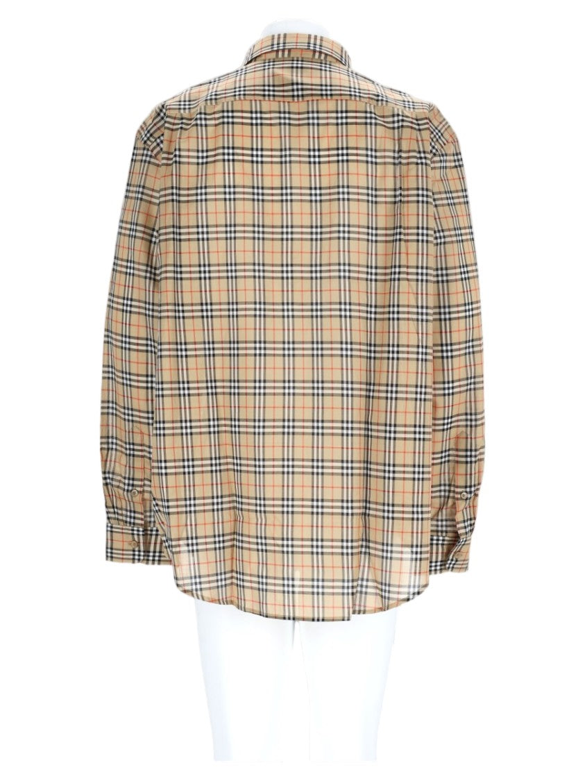Burberry Beige Check Pattern Button-Down Cotton Casual Shirt