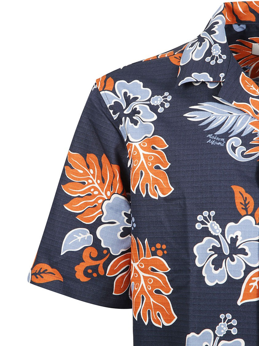 Maison Kitsuné Floral Print Short-Sleeved Shirt With Button-Down Front