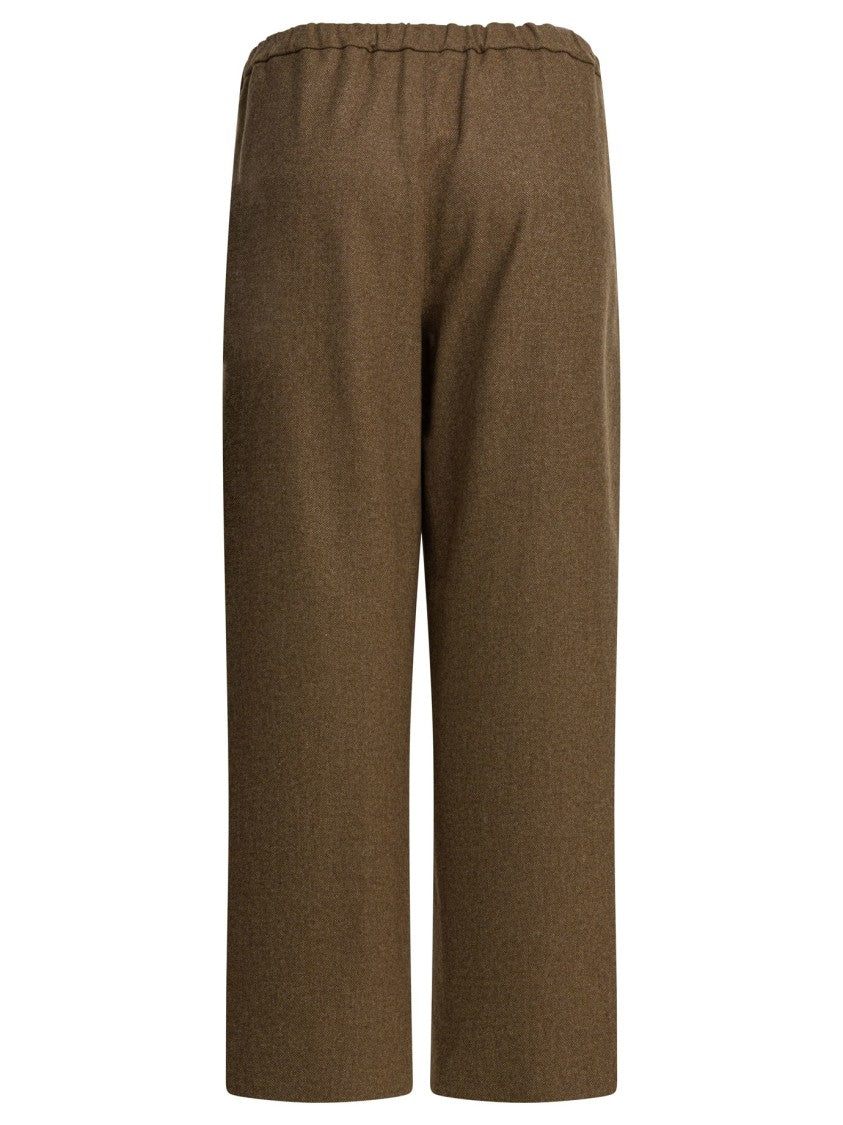Max Mara Cropped Beige Trousers With Drawstring Waist And Textured Finish