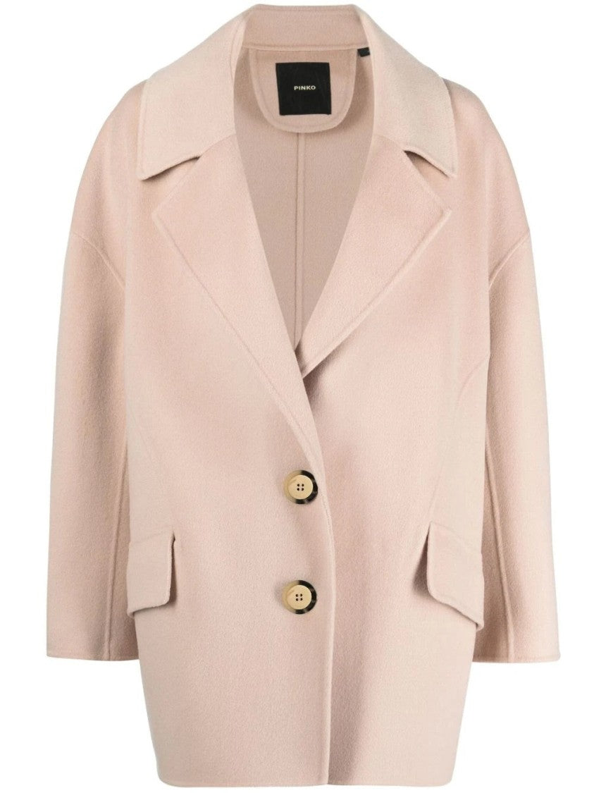 Pinko Beige Wool Coat With Classic Lapel
