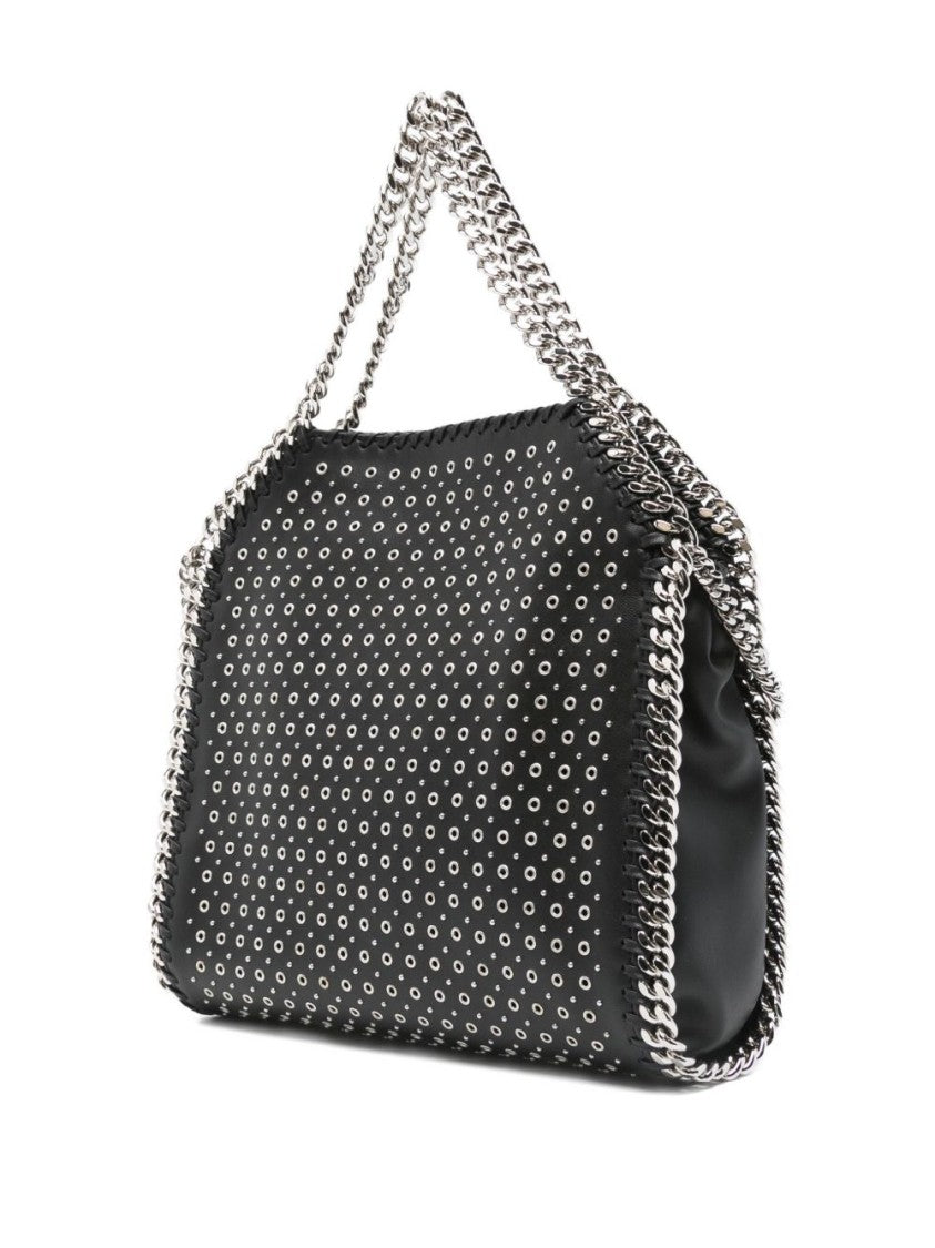 Stella Mccartney Structured Black Shoulder Bag With Perforated Design And Chain Strap