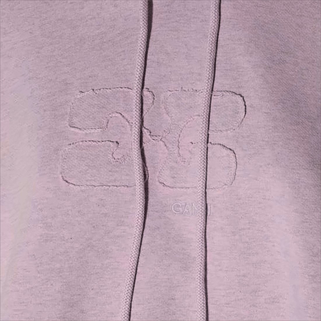 Ganni Cropped Lavender Hoodie With Drawstring And Raw Hemline
