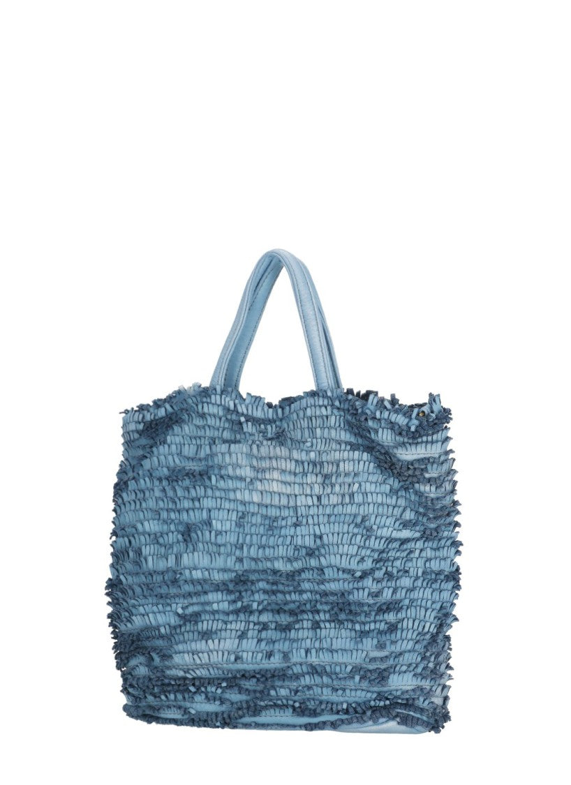 Majo Blue Textured Micro-Fringe Shoulder Bag